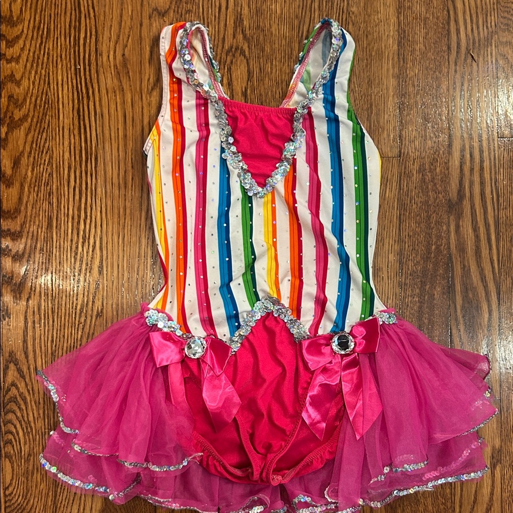 Colorful Striped Kids Costume with Pink Tutu